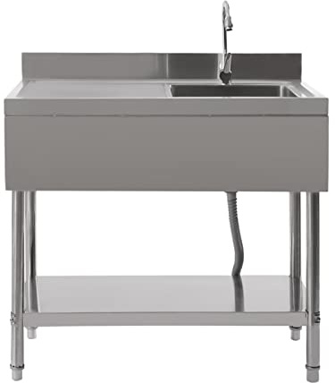 TFGXUE Lavabo indipendente in acciaio inox con rubinetto girevole a 360°, piano di appoggio, piedini di regolazione, lavandino da esterno per cucina all'aperto, gastronomia, giardino, campeggio, fino
