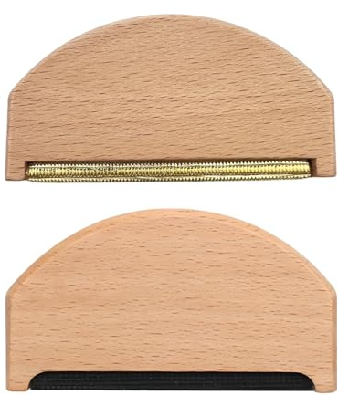 Cashmere Comb Set (2 Pcs) – Beech Wood Gold-Edge Shaver & Clear | Coated Lint Remover, Manual Sweater Shaver for Wool, Cashmere, Knitwear, Scarves – Portable Depiller for Bobbles & Pilling