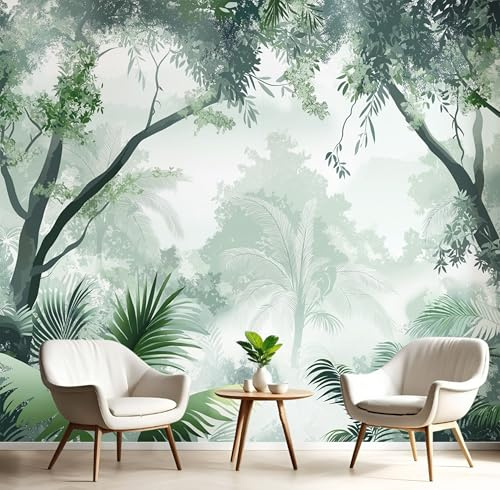 Fototapete 3D Effekt Weißgrün Nebelwald 150X105Cm Seide Tapeten Wandtapeten Wohnzimmer Schlafzimmer Moderne Wandbilder Xxl Tropische Landschaft Panorama Wand Dekoration