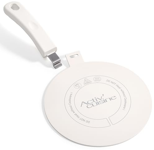 ACTIV CUISINE Induktion Adapterplatte 24 cm Induktionsadapterplatte mit abnehmbarem Griff Moka Induktionskochteller Adapter Edelstahl für die Verwendung von Kochgschirr auf Induktion, Weiß