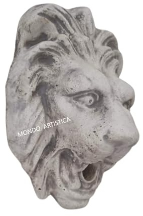MONDO ARTISTICA Testa di leone A muro, Mascherone Decorativo Per Fontana, Maschera Bocca Per Rubinetto Da Esterno, Bassorilievo in Cemento E Polvere Di marmo, Restistente al gelo