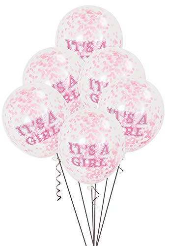 Unique Babyparty-Konfetti-Luftballons - 30 cm - It's a Girl - Rosa - 6er-Pack