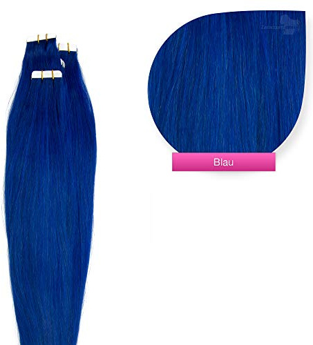 Tape Extensions Echthaar Haarverlängerung 50cm Tape In Haare mit Klebeband 10 Tressen x 4 cm breit und 2,5g Gewicht pro Tresse Farbe #blue