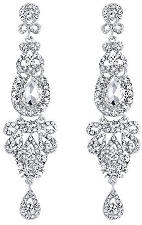 Clearine Mujer Boda Nupcial Cristal Arte Deco Largo Candelabro Colgante Pendientes Claro Tono-Plata