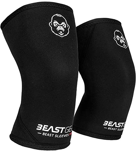 Beast Gear Kniebandage, 7 mm Knieschoner aus Neopren, Doppelschichtig, Kraftsport für Unterstützung und Schutz, Gewichtheben, Crossfit, Powerlifting, Strongman, Kniebeugen, Kreuzheben, L