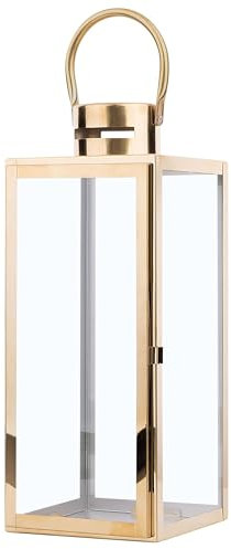 Beliani Outdoor Dekolaterne Edelstahl Messing 40 cm mit Glastür Griff Glamour Cyprus
