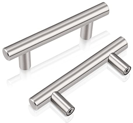PinLin 10 Pack Kitchen Door Handles 76mm Hole Centre Brushed Nickel Cabinet Handles Stainless Steel Cupboard T Bar Handle (Screws Included)