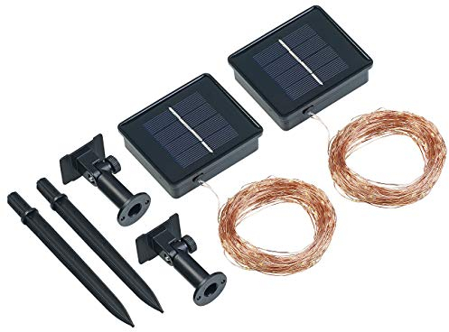 Lunartec Kupfer Lichterkette: 2er-Set Solar-Lichterkette aus Kupferdraht, 200 warmweiße LEDs, 8 Modi (Solardraht, Draht, Weihnachten außen)