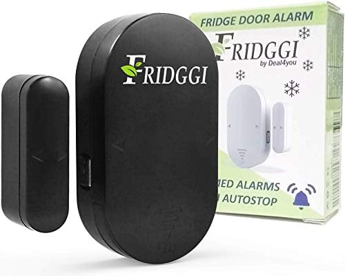 FRIDGGI - Mini Alarme de Porte frigo et réfrigérateur, Rappel de Porte Ouverte, Alertes avec délai incrémental à 60, 120 et 180 Secondes, Carillon ou sirène 80 à 110 DB. (Noir)