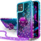 Miss Arts for iPhone 12 Mini Case, Liquid Holographic Sparkly Glitter Case with Kickstand and Lanyard, Girls Women Bling Diamond Ring Shockproof Protective Cover for iPhone 12 Mini 5.4 inch -Purple