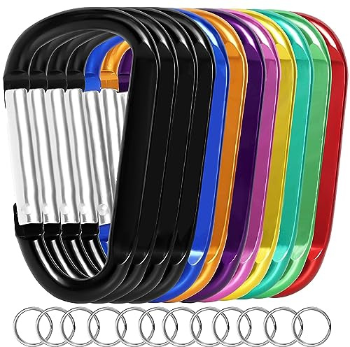 12PCS Carabiner Keychain Clip - 3 Aluminum Caribeener Key Clip,D Ring Shape Nonlocking Carabeaner Hook Buckle,Multi-Function Spring Snap Key Clips Tool for Home,Camping,Hiking,Traveling,Backpack