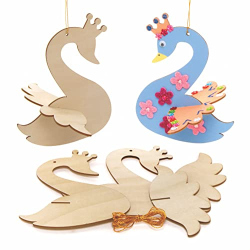 Baker Ross AX820 Schwan 3D Dekoration Bastelset - 6er Pack, Holz Basteln und Dekorieren für Kinder