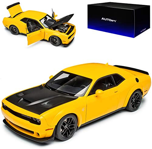AUTOart Dodge Challenger SRT Hellcat Widebody LC Coupe Gelb mit Schwarz Modell Ab 2008 Version ab 2018 71737 1/18 Modell Auto mit individiuellem Wunschkennzeichen