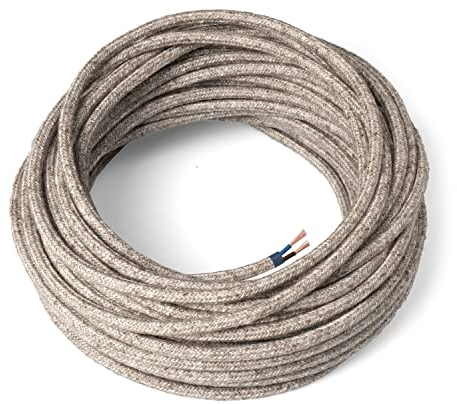 Amarcords - Cable de tela color HUMO, redondo, cáñamo, 1 metro, con 2 conductores 2x0,75 - Hilo eléctrico textil de color estilo clásico para lámparas bricolaje y iluminación vintage.