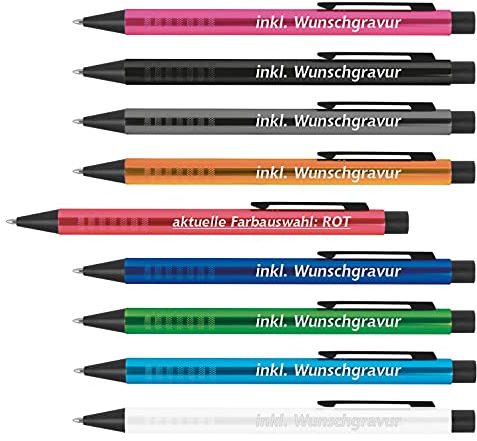 #teamludorf Kugelschreiber Rot - 50 Stück - personalisierte Kugelschreiber mit Wunschgravur - ideales Werbemittel für Firmen, Messen & Kunden - edler Metall-Kuli mit Gravur & blauer Mine