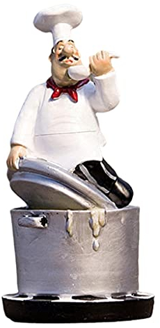 LOVIVER Harz Chef Figur Europäische Statue Modell Restaurant Kochen Küche Shop Dekoration Sammlerstück Kunst Geschenk, Setzen Sie Sich auf den Topfdeckel