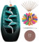 Anbar Backflow Incense Burner with 120 Cones, 30 Sticks, Tongs, and Table Mat, Natural Aromatherapy with Ceramic Smoke Waterfall, Supports Meditation and Relaxation, Home Decor (Blue)