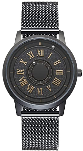 EUTOUR Herrenuhr Paar Uhren Magnet Uhr Kugellager Uhren Quarz Armbanduhr für Herren mit Edelstahl Mesh Armband Prisma-40mm