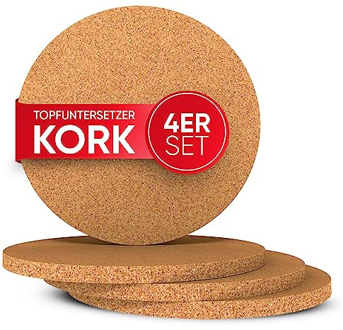 wortek Topfuntersetzer Kork Untersetzer Topf – 4er Set Korkuntersetzer rund, 19cm Durchmesser - Korkplatte Untersetzer Topf Kork Blumentopf Untersetzer