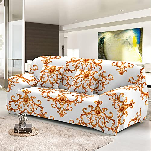 FANSU Stretch Sofabezug Stretch Antirutsch Sofaüberwürfe mit Armlehnen,3D Europäisches Muster Ecksofa L Form Sofa/Couchbezug/Sesselbezug für Wohnzimmer Wohnkultur (Edel golden,4 Sitzer/235~300cm)