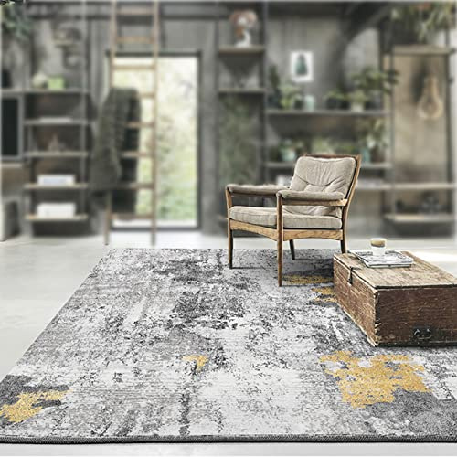 Rururug Teppich Quadratisch 150 x 150 cm Kurzflor Teppiche Sofa Büro Haus Dekoration Esszimmer Wohnzimmer Schlafzimmer,zeitgenössisch lässig grau gelb abstrakt,Square 150 x 150 cm