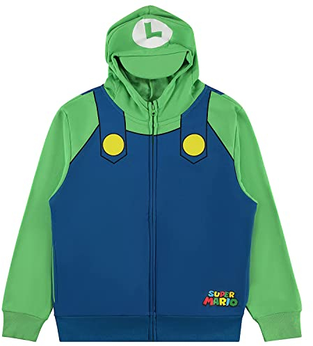 Nintendo Herren Super Mario Luigi Cosplay Kostüm Reißverschluss Hoodie, Meliert, Klein