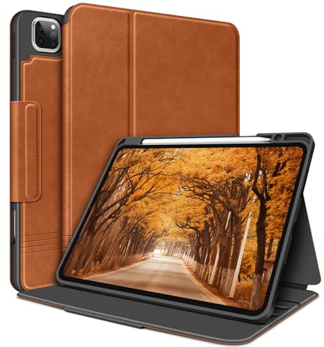 iPad Pro 11 Zoll Hülle 2022/2021/2020/2018 (4./3./2./1. Gen) mit Bleistifthalter PU Leder Case Stoßfeste Smart Cover Auto Schlaf/Aufwach Schutzhülle Vielseitiger Ständer Pencil 2 Kabelloses Laden