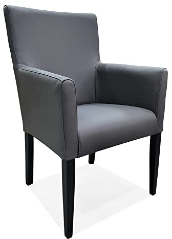 Dunkelgraues Echtleder Esszimmerstühle Kross Arm Extra mit hoher Rückenlehne Leder Stühle Lederstühle Sessel mit Armlehnen Echt Leder Esszimmer Stuhl Leder Toledo Anthrazite + viele Farben