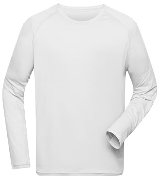 James & Nicholson Herren Recycled Longsleeve - Atmungsaktives Sportshirt aus recyceltem PET | Farbe: white | Grösse: M