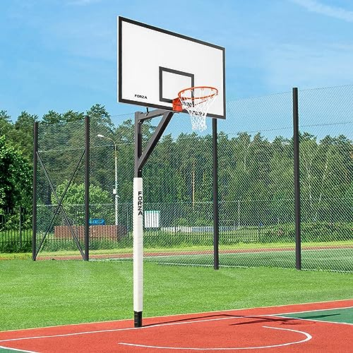 FORZA Alu80 Basketballkorb mit Bodenhülsen | 2X Größe des Korbbretts | Robust & Freistehend (Ohne Polsterung, Korbbrett Match (180 cm x 105 cm) mit Bodenhülsen)