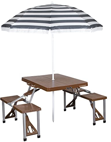 StanSport Picknicktisch und Regenschirm, Kunststoff, Braun, 33.5 x 75 x 25.5