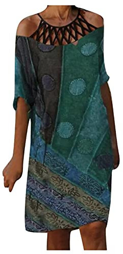 TUQIDEWU Strandkleider Damen Sommer,Medium Halter langärmeliger Druck Kleidung Länge Damenbinde Fashion-Plus Frauenkleid Strandkleider Partykleid Casual Kurze LangeKleid Lose Kleid ist bequem9858