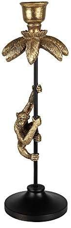 Clayre & Eef Kerzenständer AFFE 32 cm Goldfarbig Schwarz Metall Kunststoff Kerzenständer