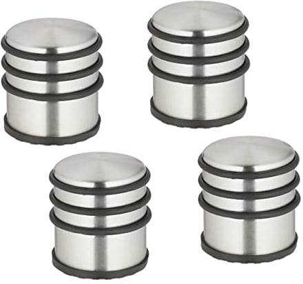 Relaxdays Türstopper Edelstahl, 4er Set, HxD: 7,5 x 7 cm, hoch & schwer, rutschfest, Türzuschlagbremse, silber/schwarz