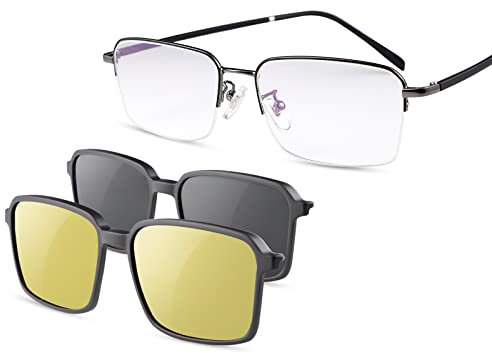 MIRYEA Progressive Multifokal Lesebrille für Männer und Frauen, Blaulichtblockierung Computerbrille Multifokus Leser UV400-Schutz Brille Sonnenleser mit 2 magnetischen polarisierten Sonnenbrillen-Clip
