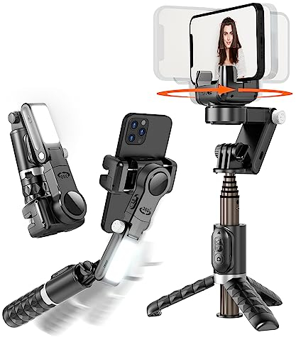 KOSCHEAL Estabilizador de Movil, Q18 Estabilizador 2 Ejes para Smartphone con Luz de Relleno y Trípode,Seguimiento Facial para Video de Vlog/Youtube/TikTok con App (KOSQ18S)