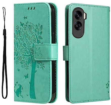 GOKEN Cover per Honor 90 Lite, Custodia Flip TPU/PU Portafoglio Pelle con Stand/Carte Slot, Chiusura Magnetica Goffrata con Motivo Telefono Case Custodie, Verde