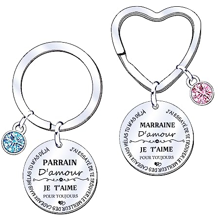 Porte-clés Parrain et Marraine Cadeau Parrain Marraine Porte Clé Annonce Parrain Marraine Cadeaux, Porte Clef Porte-clés comme Cadeau Baptême pour Parrain Marraine Demande Argenté L (Parrain Marraine)