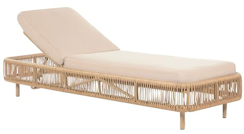 Beliani Gartenliege PE Rattan aus Aluminium Polsterung Verstellbare Rückenlehne Beige Osini