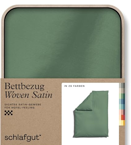 schlafgut Woven Satin Bettwäsche 155x220cm Bettdecke Bezug einzeln, Green Mid Uni in Hotelqualität mit 100% Baumwolle