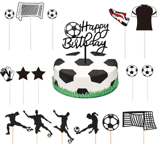 ENLACE Tortendeko Fussball,Tortendeko Geburtstag Fußball Deko,17 Stück Fussball Kuchen Deko,Tortendeko Geburtstag Junge,Fussball Torten Deko Kindergeburtstag,Cake Topper für Party Deko