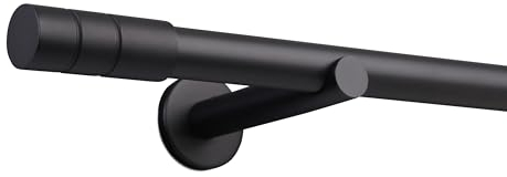 Deco-Raum Gardinenstange auf Maß 25mm Wandträger Style Rohr Endstück Zylinder schwarz-matt nach Maß gefertigt, ohne Ringe 220 cm, geteilt