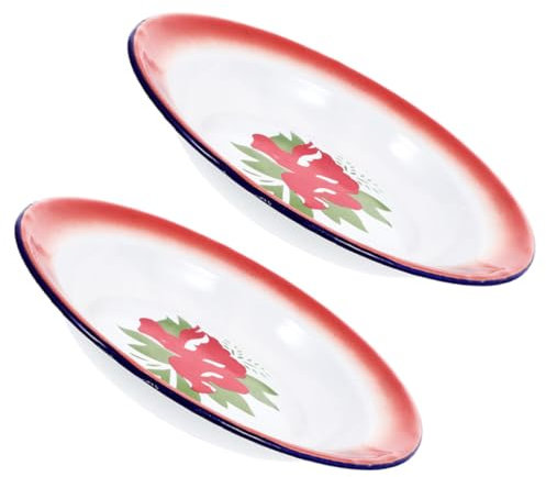 Alipis 2 Piezas Platos De Esmalte Vintage Platos Decorativos De Esmalte Para Comida De Estilo Retro Para Casa o Hotel Para Cena