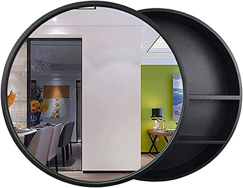 Runder Spiegel, Badezimmer-Kosmetikspiegel, Wandschrank, Badezimmer-Aufbewahrungsschrank, Küchenschrank, Badezimmer-Spiegelschrank mit Schiebetür, Make-up-Spiegel, Geschenk, Schwarz, 5
