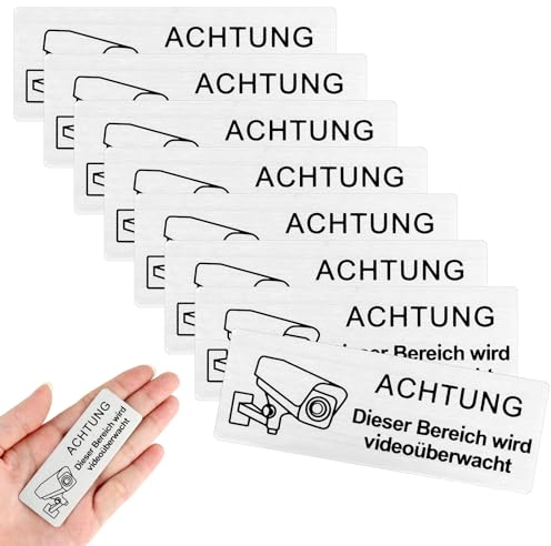 simarro Videoüberwachung Schild, Selbstklebend Aluminium Achtung VideoüBerwachung Schild 85mm×30mm Klein Aufkleber Videoüberwachung Achtung Privatgrundstück (8 Stück Silber)