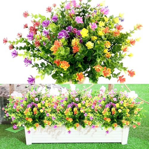 LURNODY 7 Piezas Flores Artificiales, Flor Falsas Resistentes UV, Plantas Artificiales Decoracion Flores de Plastico, para Colgar Macetas Jardín Ventana Fiesta, Boda Decoración(Colores Mixtos)