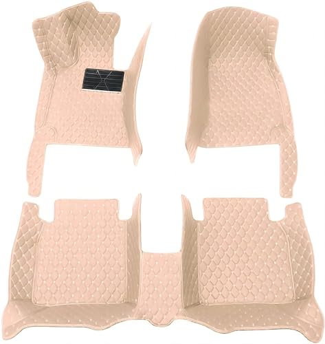 Fussmatten Auto für Audi A4 MK B8 2007-2015, wasserdichte rutschfeste Automatten Autoteppich Auto Deko Leder VollstäNdige Abdeckung, Auto Zubehör, Beige