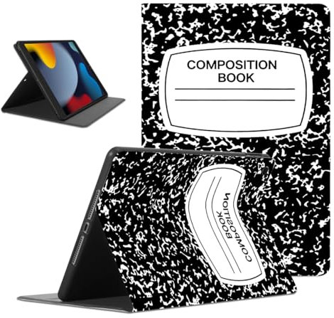 RUMDEY Custodia a libro CompositionBook per iPad 2020 / iPad 8a generazione - Estetica sottile e morbida TPU posteriore auto wake/sleep modello sottile in pelle leggera custodia protettiva per bambini