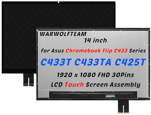 WARWOLFTEAM Kompatibel mit Asus Chromebook Flip C433 Serie C433T C433TA C425T C425TA 18100-14013100 14 Zoll 1920 x 1080 FHD 30Pin LCD Display Touchscreen Digitizer Assembly