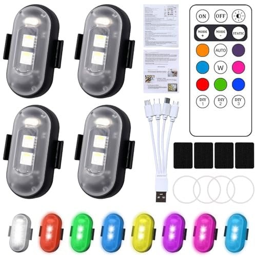 4PCS Remote Control Strobe Light, 8 Colors Wireless Led Strobe Lights with Remote Controls, Waterproof & Rechargeable Anti-Collision Strobe Led Lights, Car LED Ambient Lights for Car Motorcycle Bike